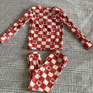 Kids Red Heart Checkered Pajama Set